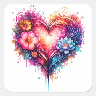 Pegatina Cuadrada sticker Autocollant carré coeur coloré