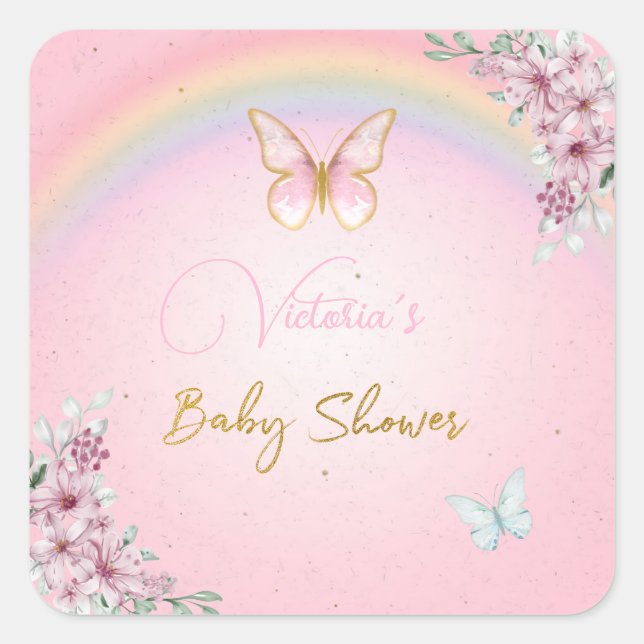 Pegatina Cuadrada Sticker Butterflies, Rainbow, Pink Gold (Anverso)