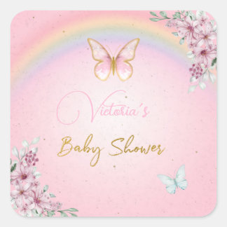 Pegatina Cuadrada Sticker Butterflies, Rainbow, Pink Gold