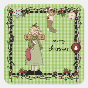 Pegatina Cuadrada sticker Country Angel Christmas sticker