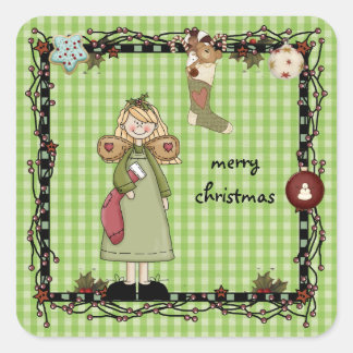 Pegatina Cuadrada sticker Country Angel Christmas sticker