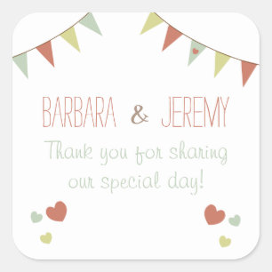 Pegatina Cuadrada Sticker de bodas Shabby Chic Bunting