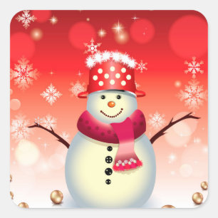Pegatina Cuadrada Sticker de Navidad-Snowman