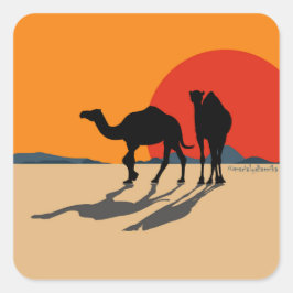 Pegatina Cuadrada Sticker: Design "Kamele & Sonnenuntergang"