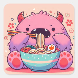 Pegatina Cuadrada Sticker “Le p’tit monstre mangeur de nouilles“