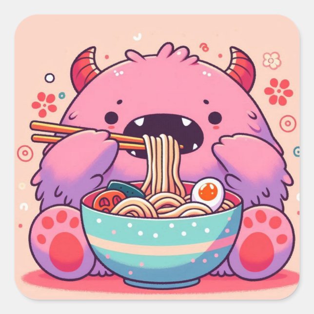 Pegatina Cuadrada Sticker “Le p’tit monstre mangeur de nouilles“ (Anverso)