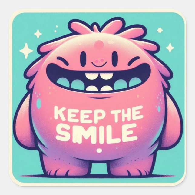 Pegatina Cuadrada Sticker monstre “Keep the smile“ (Anverso)