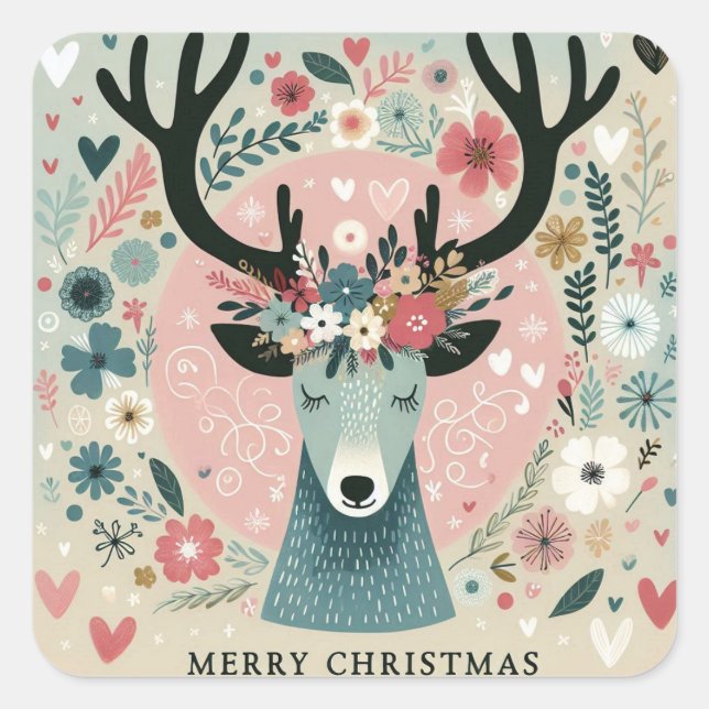 Pegatina Cuadrada Sticker “Renne de Noël“ (Anverso)