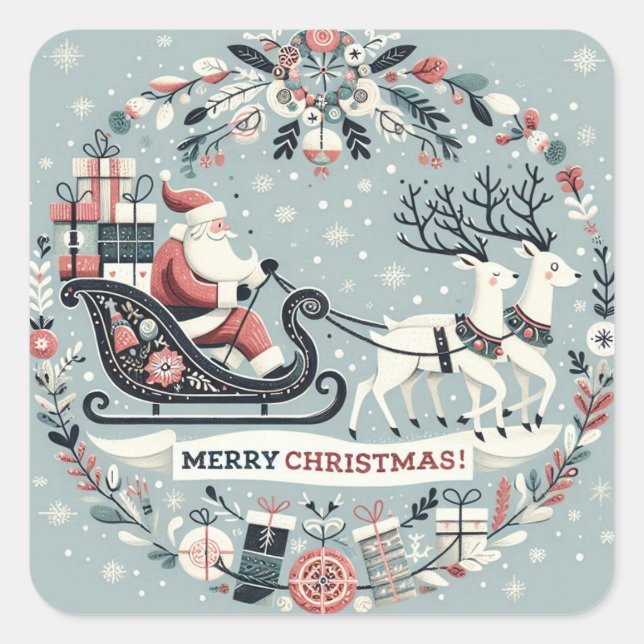 Pegatina Cuadrada Sticker “Traineau du Père Noël“ (Anverso)