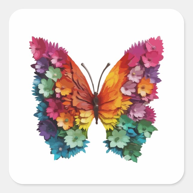 Pegatina Cuadrada STICKERS Butterfly Flowery (Anverso)