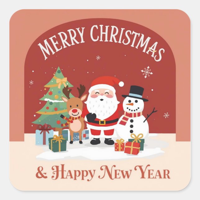 Pegatina Cuadrada Stickers: Merry Christmas & Happy New Year (Anverso)