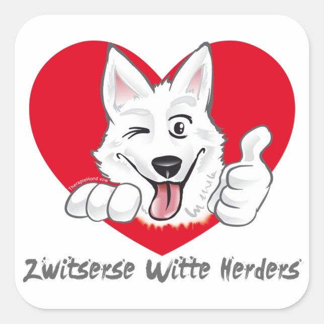 Pegatina Cuadrada Stickers met Zwitserse Witte Herder Thumb Up (Anverso)
