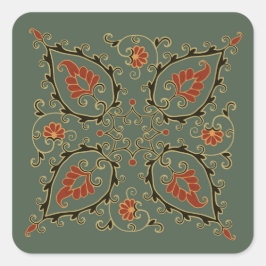 Pegatina Cuadrada Stickers with velvet green Uzbek design