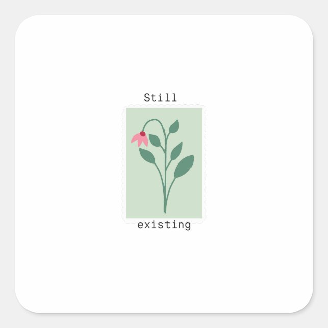 Pegatina Cuadrada Still Existing Minimalist Flower Stamp Design (Anverso)
