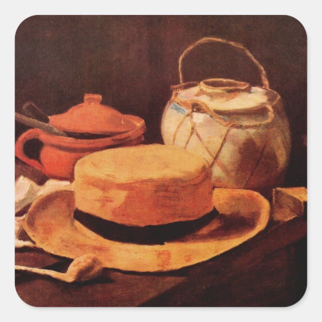 Pegatina Cuadrada Still Life Yellow Straw Gorra por Vincent van Gogh (Anverso)