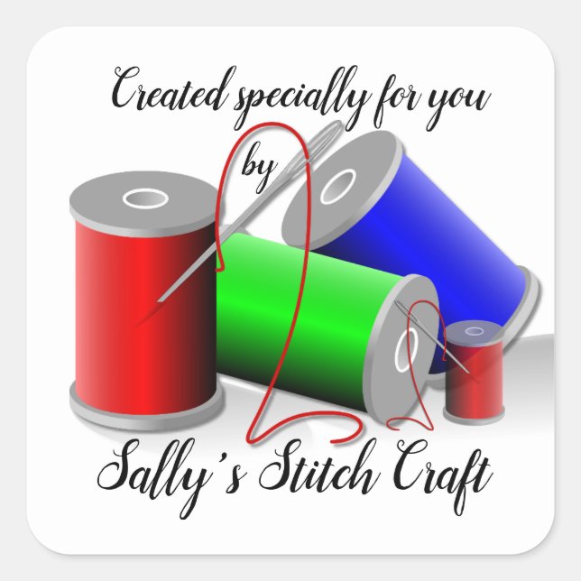 Pegatina Cuadrada Stitch y Sew (Anverso)