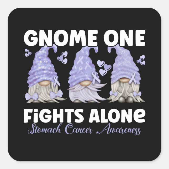 Pegatina Cuadrada Stomach Cancer Periwinkle Blue Ribbon Gnome (Anverso)