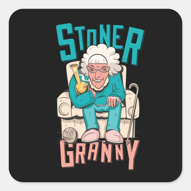 Pegatina Cuadrada stoner granny (Anverso)