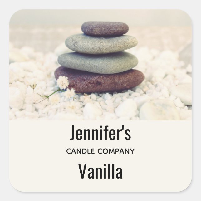 Pegatina Cuadrada Stones apilados Meditativo Cairn Candle Business (Anverso)