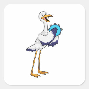 Pegatina Cuadrada Stork como músico con ambourine