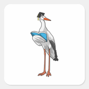 Pegatina Cuadrada Stork como profesor con libro