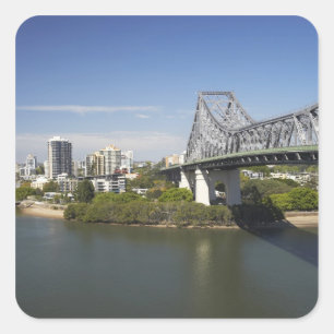 Pegatina Cuadrada Story Bridge, río Brisbane, y canguro