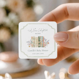 Pegatina Cuadrada Storybook Baby Shower A New Chapter Favor