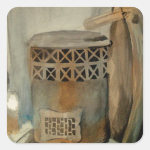 Pegatina Cuadrada Stove de madera y Sythe