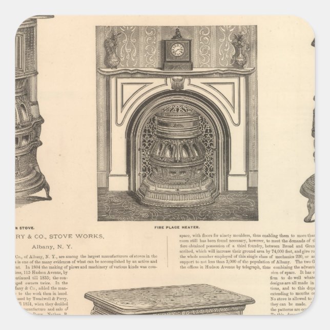 Pegatina Cuadrada Stove Works, Albany, Nueva York (Anverso)