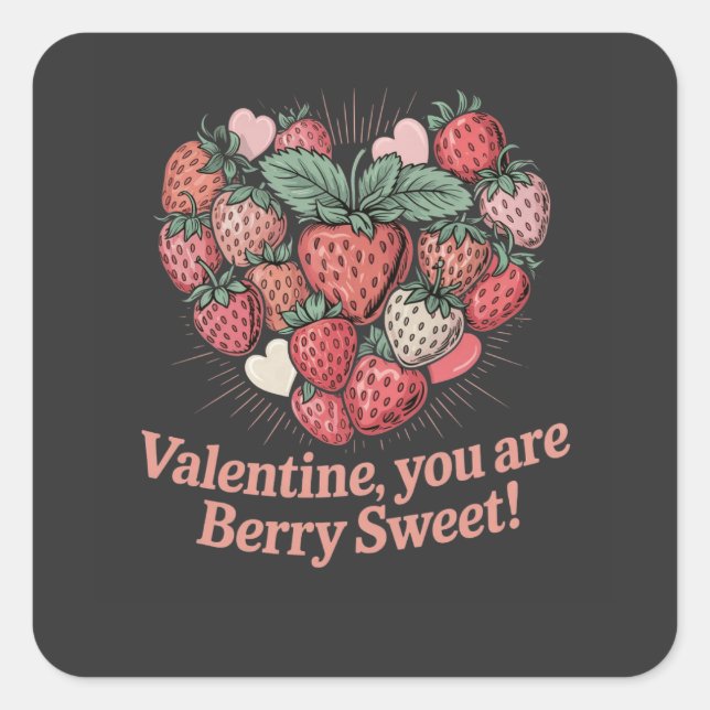 Pegatina Cuadrada Strawberry Berry Sweet Kids Valentines Day (Anverso)