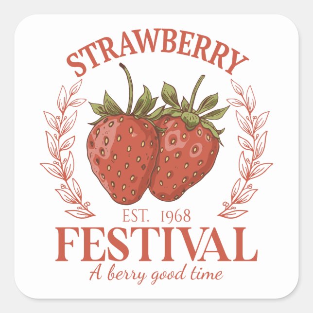Pegatina Cuadrada Strawberry Festival (Anverso)
