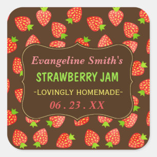 Pegatina Cuadrada Strawberry Jam Jar Bonito Personalizado Strawberri