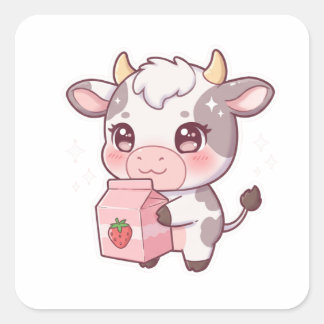 Pegatina Cuadrada Strawberry Milk Cow – Kawaii Vibes Only!