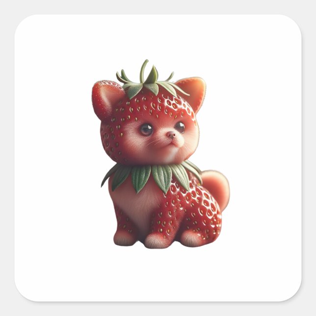 Pegatina Cuadrada Strawberry Pomeranian (Anverso)