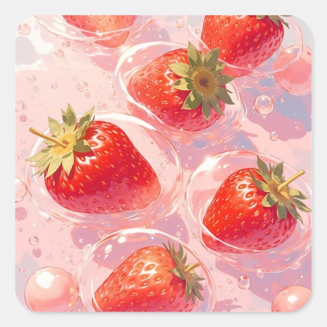 Pegatina Cuadrada Strawberry Splash (Anverso)