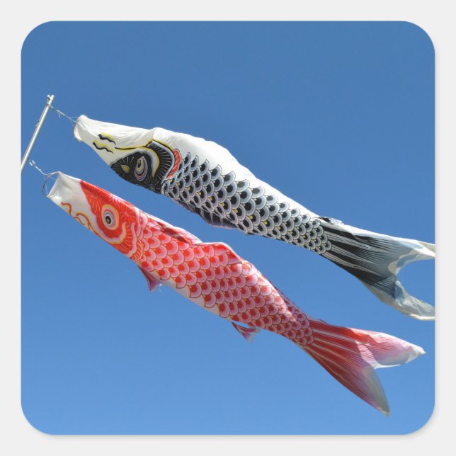 Pegatina Cuadrada Streamers de carpa (Koinobori): Tokio, Japón (Anverso)