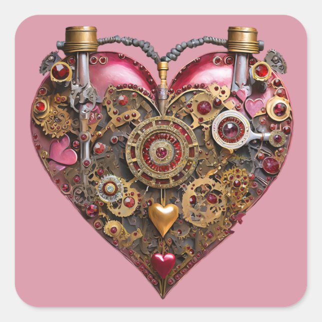 Pegatina Cuadrada Streampunk Heart Ruby Valentine (Anverso)