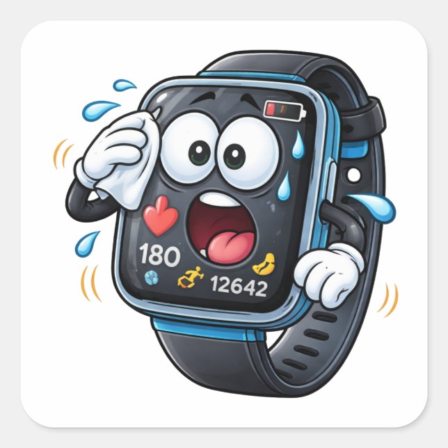 Pegatina Cuadrada Stressed Cartoon Smart watch Character Sticker (Anverso)