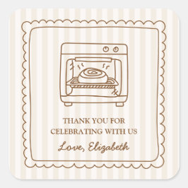 Pegatina Cuadrada Stripe Bun in the Oven Baby Shower Thank You Favor