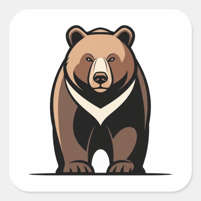 Pegatina Cuadrada Strong Calm Bear Illustration (Anverso)