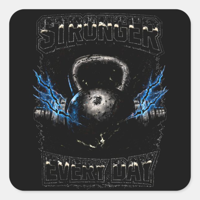 Pegatina Cuadrada Stronger Every Day – Daily Progress Gym (Anverso)