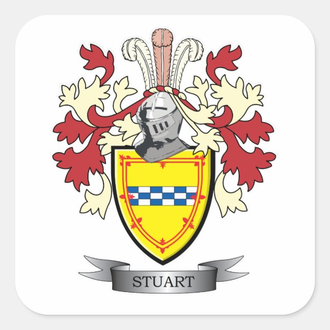 Pegatina Cuadrada Stuart Family Crest Coat of Arms (Anverso)