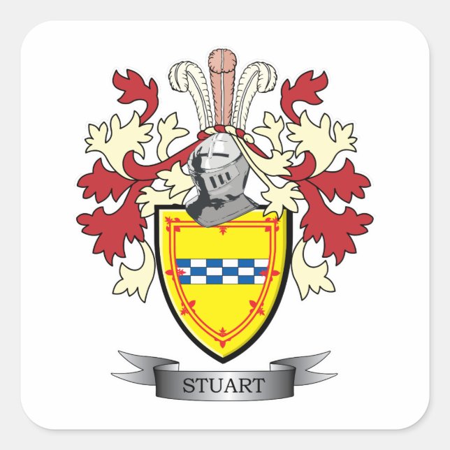 Pegatina Cuadrada Stuart Family Crest Coat of Arms (Anverso)
