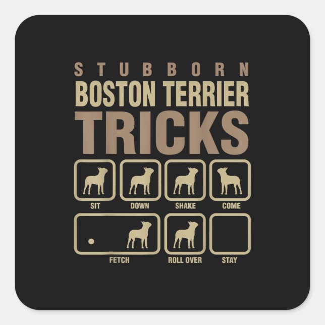 Pegatina Cuadrada Stubborn Boston Terrier Tricks Perro T-Shirt (Anverso)