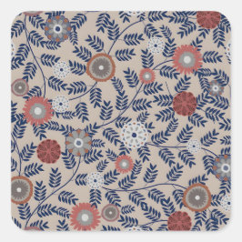 Pegatina Cuadrada Stunning Teal and Magenta Foliage Pattern 