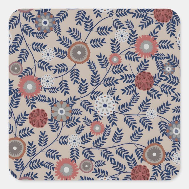 Pegatina Cuadrada Stunning Teal and Magenta Foliage Pattern  (Anverso)