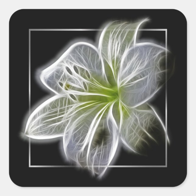 Pegatina Cuadrada Stunning White Lily Fractal Art Black (Anverso)