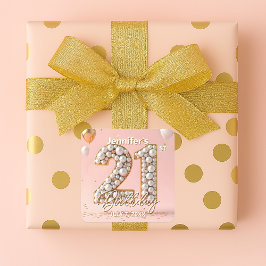Pegatina Cuadrada Stylish Blush Pink and Gold Pearly 21st Birthday