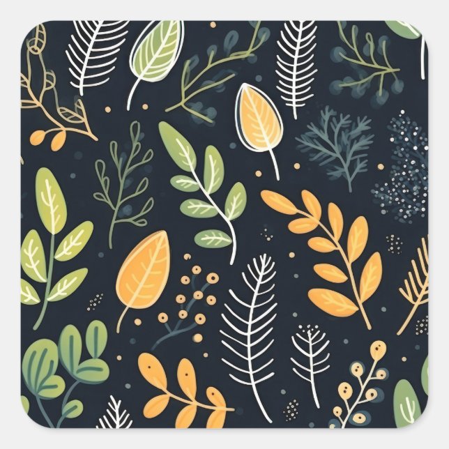 Pegatina Cuadrada Stylish Green and Yellow Foliage Pattern  (Anverso)
