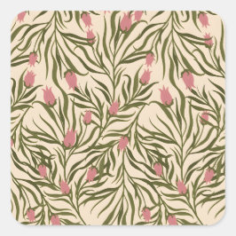 Pegatina Cuadrada Stylized pink bell-shaped floral pattern